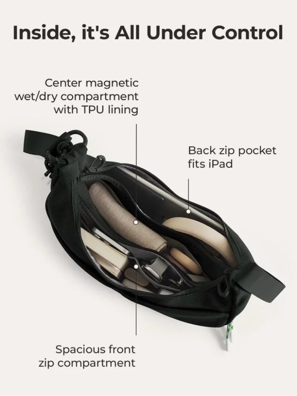 BAGSMART REIKI Black Med Hobo Bag Shoulder Crossbody Travel Gym expandable NWT - Picture 4 of 6